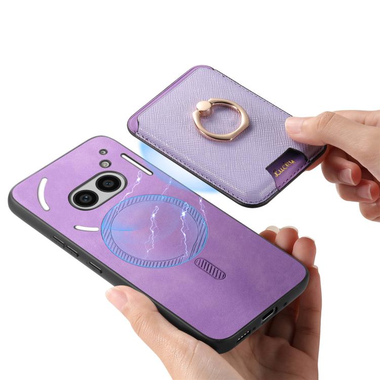 For Nothing Phone 2a Retro Cross Leather Ring Vertical Insert Card Bag MagSafe Phone Case
