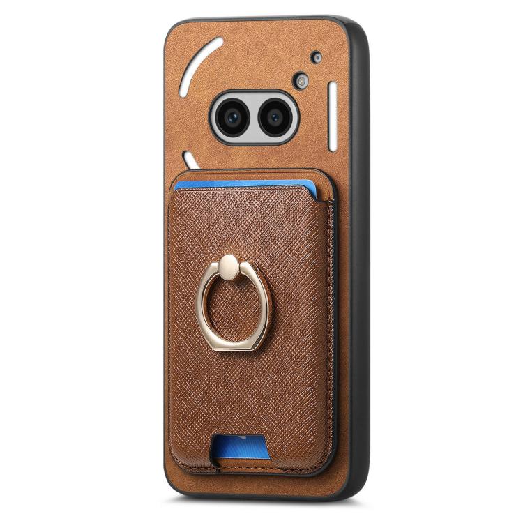 For Nothing Phone 2a Retro Cross Leather Ring Vertical Insert Card Bag MagSafe Phone Case