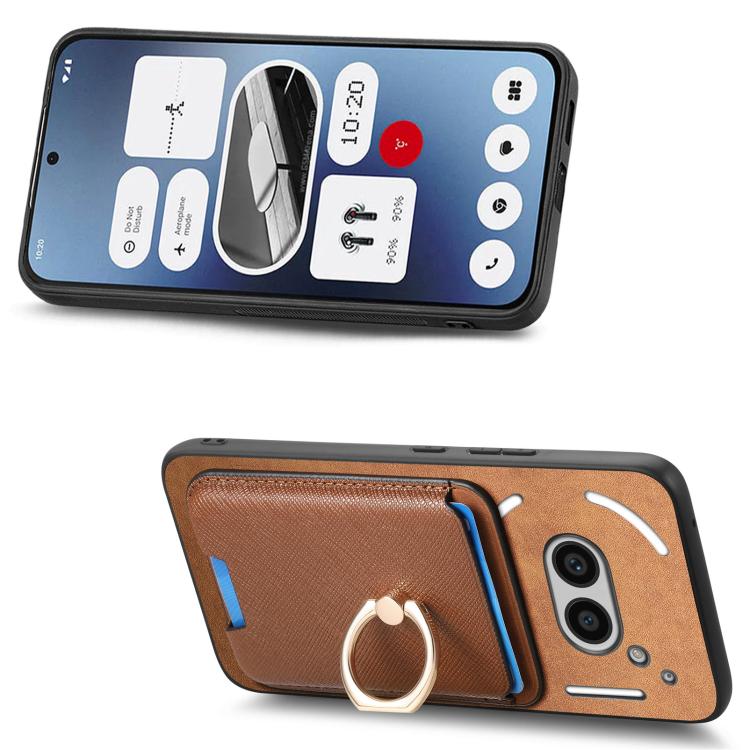 For Nothing Phone 2a Retro Cross Leather Ring Vertical Insert Card Bag MagSafe Phone Case