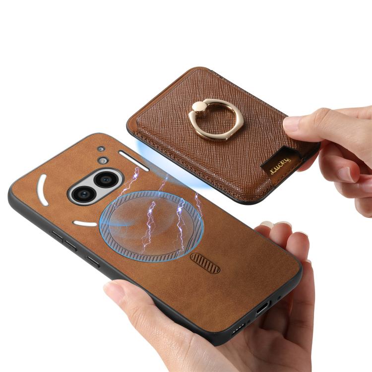 For Nothing Phone 2a Retro Cross Leather Ring Vertical Insert Card Bag MagSafe Phone Case