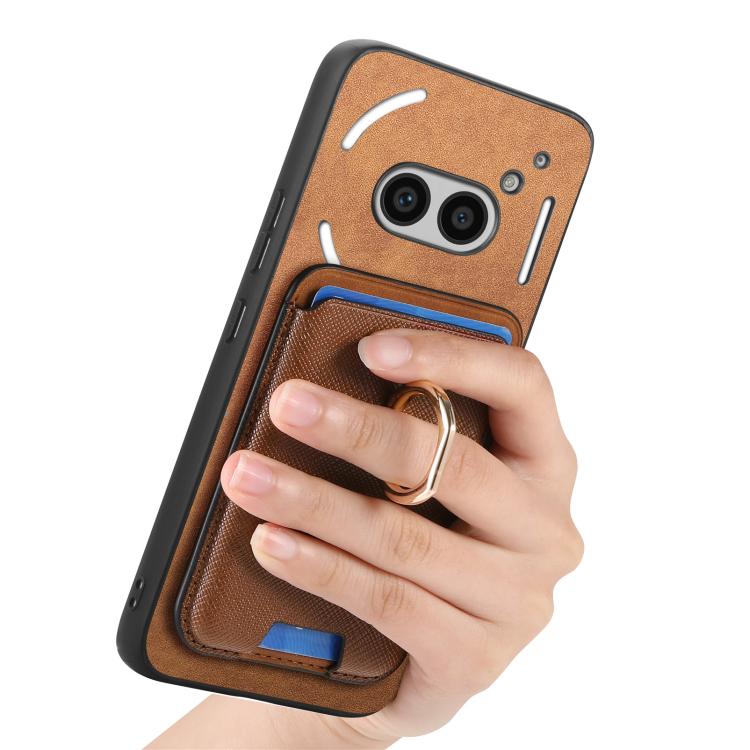 For Nothing Phone 2a Retro Cross Leather Ring Vertical Insert Card Bag MagSafe Phone Case
