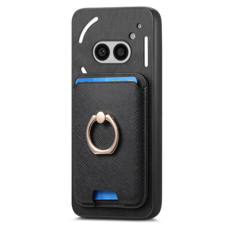 For Nothing Phone 2a Retro Cross Leather Ring Vertical Insert Card Bag MagSafe Phone Case