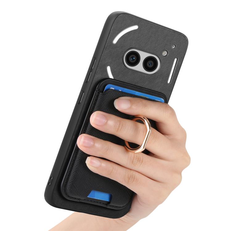 For Nothing Phone 2a Retro Cross Leather Ring Vertical Insert Card Bag MagSafe Phone Case