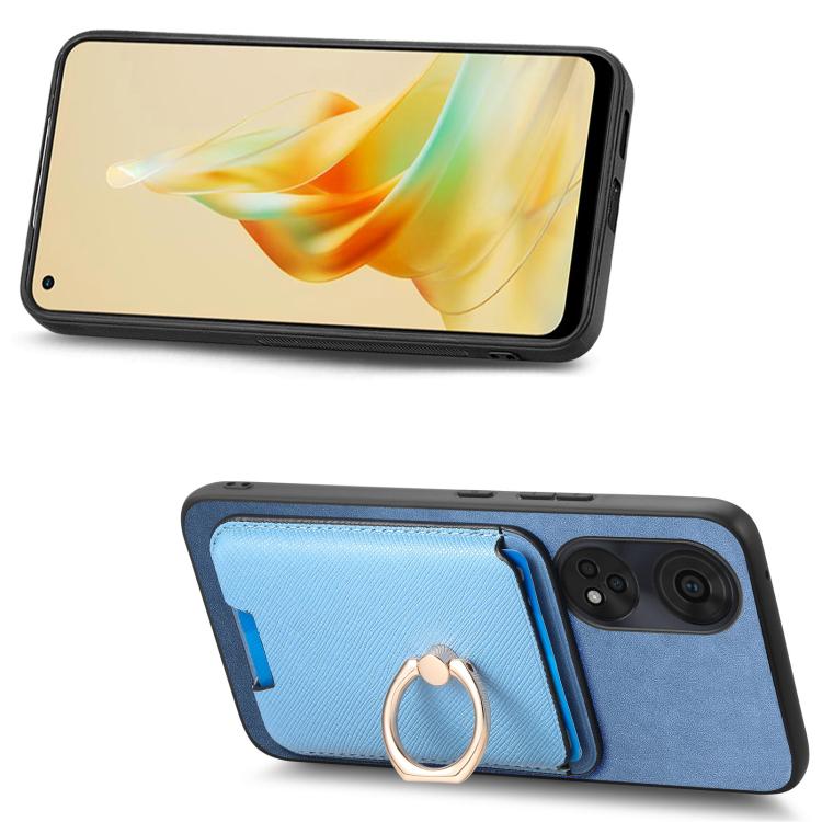 For OPPO Reno12 Global Retro Cross Leather Ring Vertical Insert Card Bag MagSafe Phone Case