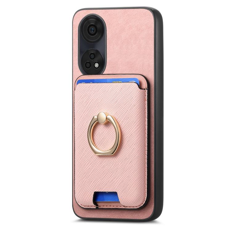 For OPPO Reno12 Global Retro Cross Leather Ring Vertical Insert Card Bag MagSafe Phone Case