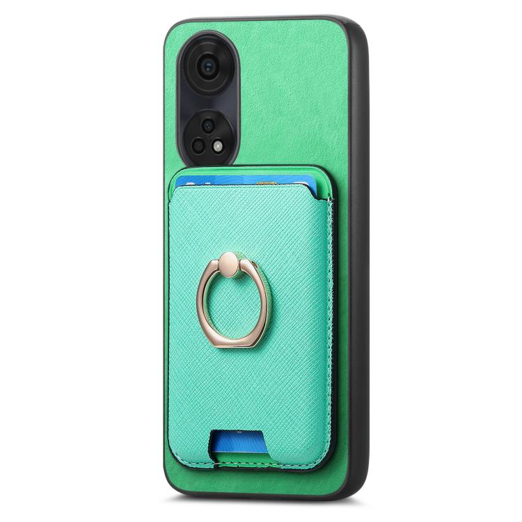For OPPO Reno12 Global Retro Cross Leather Ring Vertical Insert Card Bag MagSafe Phone Case