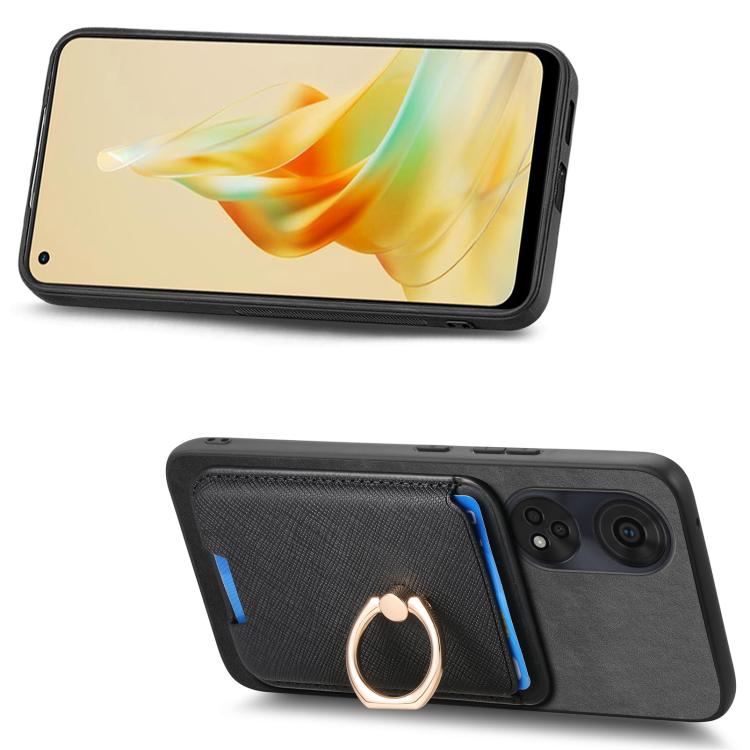 For OPPO Reno12 Global Retro Cross Leather Ring Vertical Insert Card Bag MagSafe Phone Case