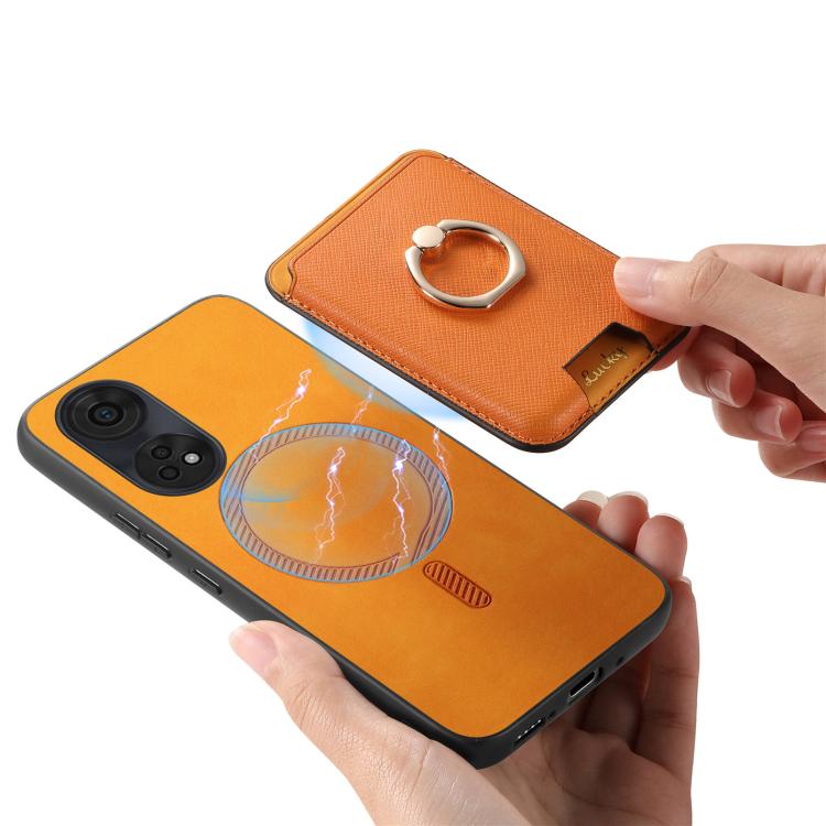 For OPPO A58 4G Retro Cross Leather Ring Vertical Insert Card Bag MagSafe Phone Case