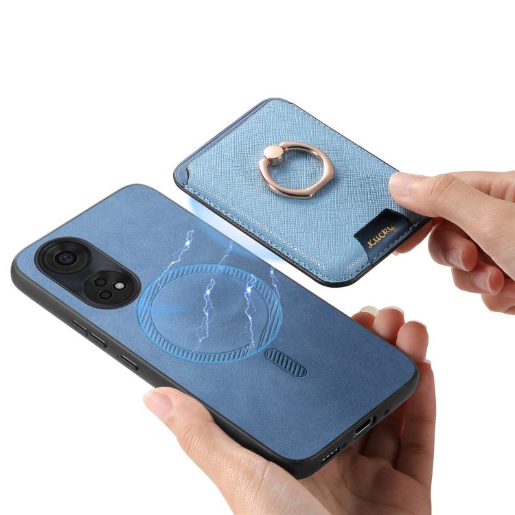 For OPPO A58 4G Retro Cross Leather Ring Vertical Insert Card Bag MagSafe Phone Case
