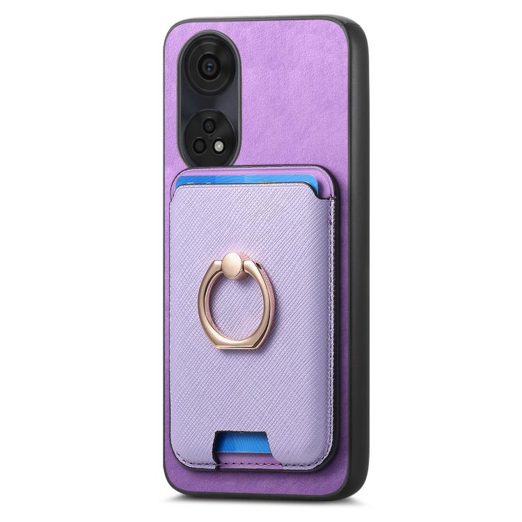 For OPPO A58 4G Retro Cross Leather Ring Vertical Insert Card Bag MagSafe Phone Case