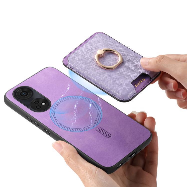 For OPPO A58 4G Retro Cross Leather Ring Vertical Insert Card Bag MagSafe Phone Case