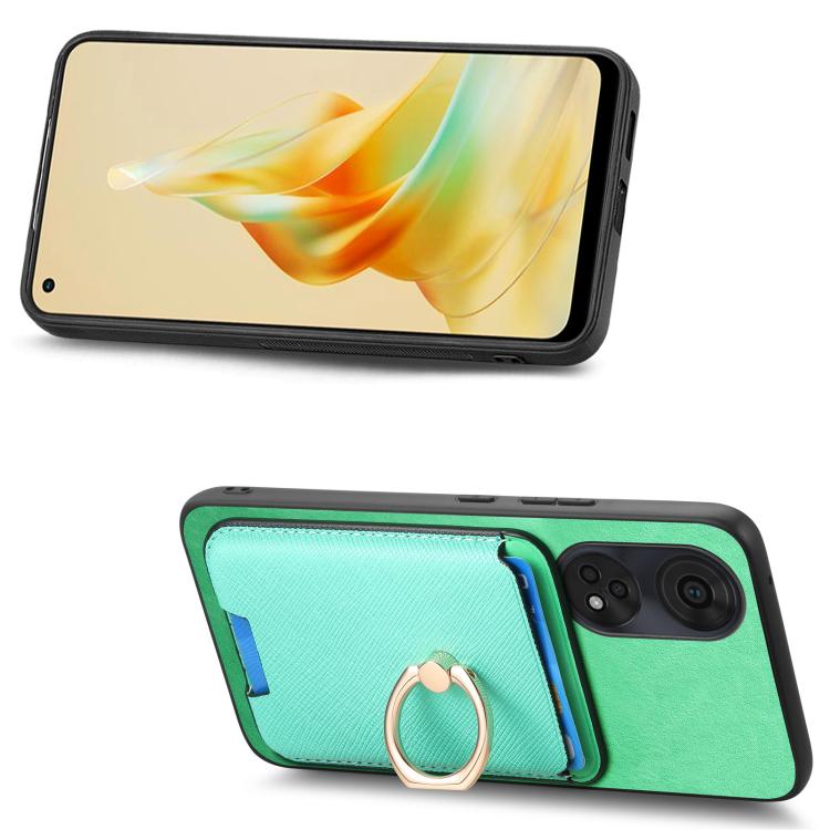 For OPPO A58 4G Retro Cross Leather Ring Vertical Insert Card Bag MagSafe Phone Case