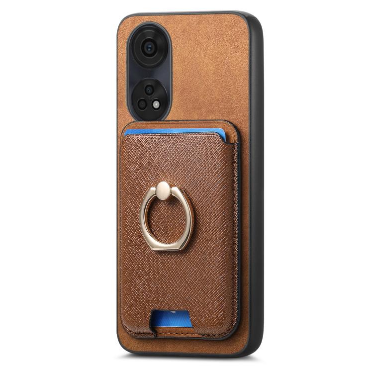For OPPO A58 4G Retro Cross Leather Ring Vertical Insert Card Bag MagSafe Phone Case