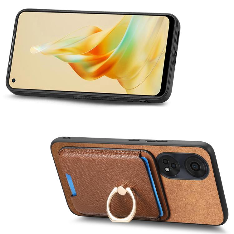 For OPPO A58 4G Retro Cross Leather Ring Vertical Insert Card Bag MagSafe Phone Case