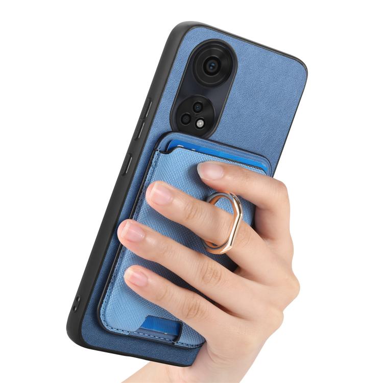 For OPPO A78 4G Retro Cross Leather Ring Vertical Insert Card Bag MagSafe Phone Case