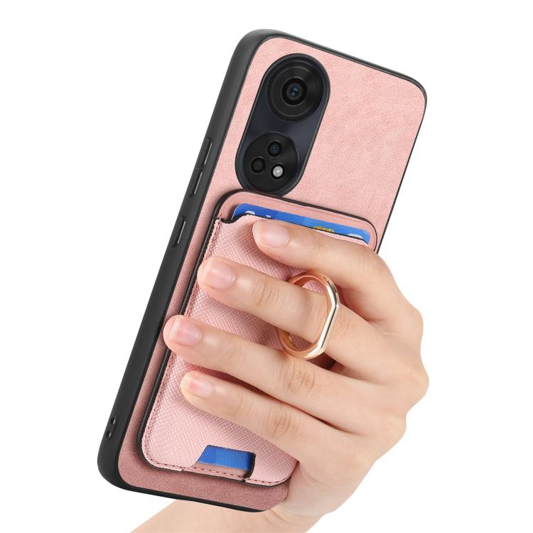 For OPPO A78 4G Retro Cross Leather Ring Vertical Insert Card Bag MagSafe Phone Case