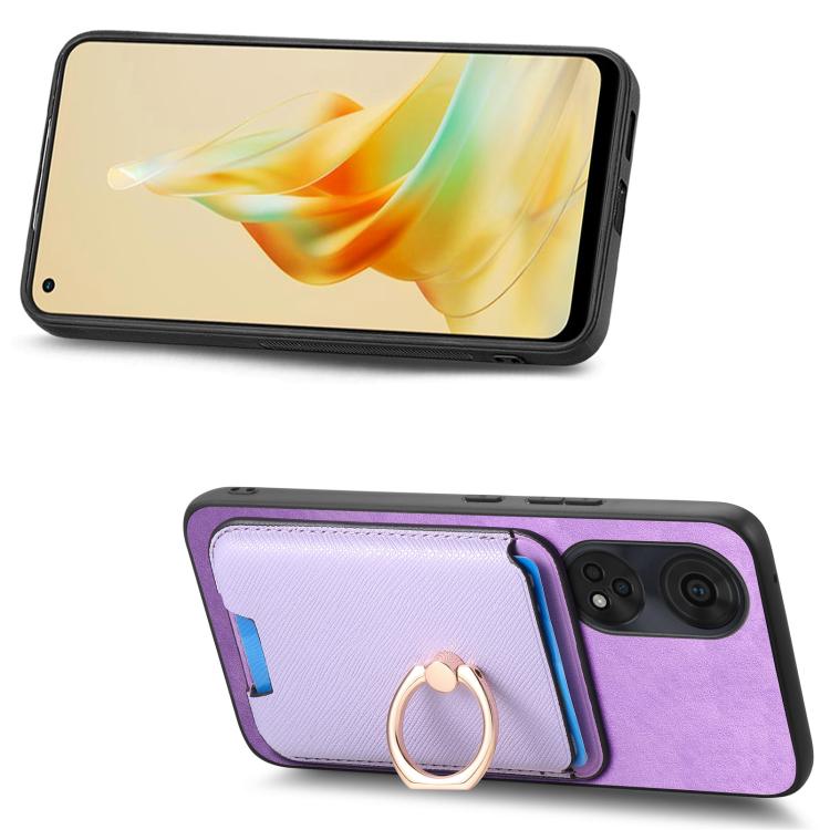 For OPPO A78 4G Retro Cross Leather Ring Vertical Insert Card Bag MagSafe Phone Case