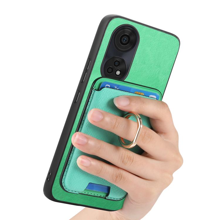 For OPPO A78 4G Retro Cross Leather Ring Vertical Insert Card Bag MagSafe Phone Case