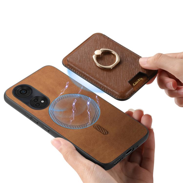 For OPPO A78 4G Retro Cross Leather Ring Vertical Insert Card Bag MagSafe Phone Case