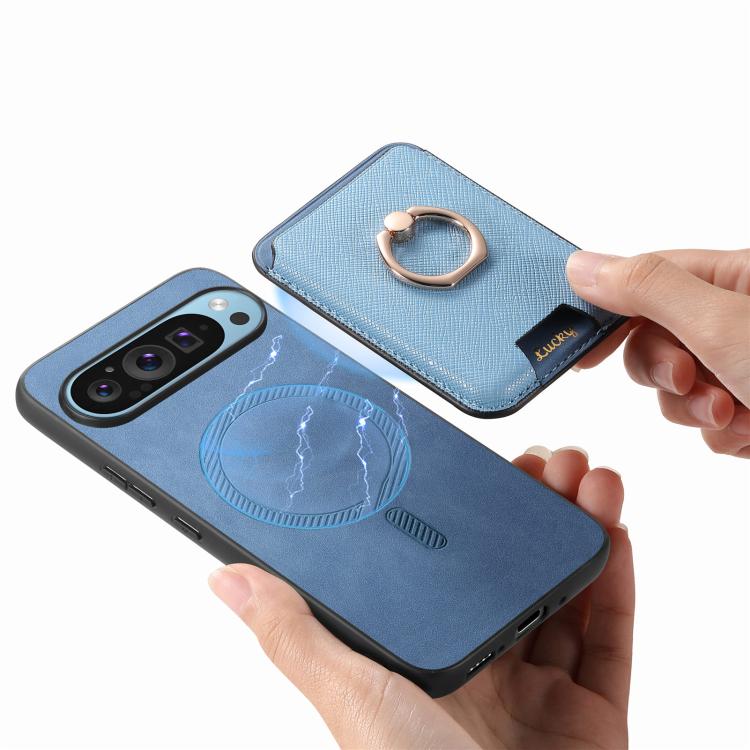 For Google Pixel 9a Retro Cross Leather Ring Vertical Insert Card Bag MagSafe Phone Case