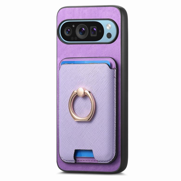 For Google Pixel 9a Retro Cross Leather Ring Vertical Insert Card Bag MagSafe Phone Case