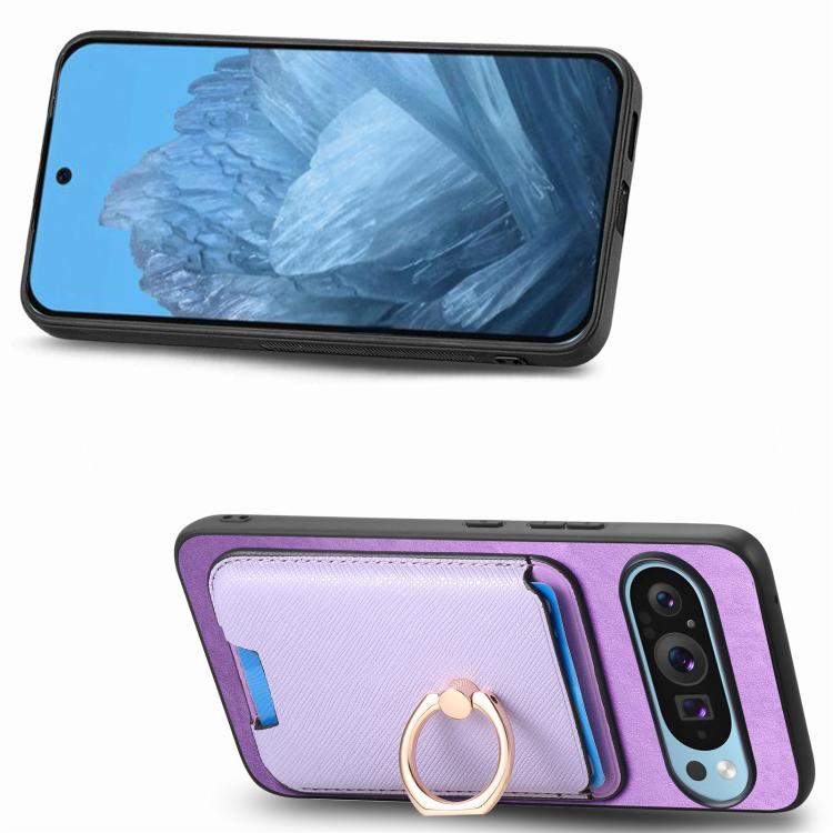 For Google Pixel 9a Retro Cross Leather Ring Vertical Insert Card Bag MagSafe Phone Case