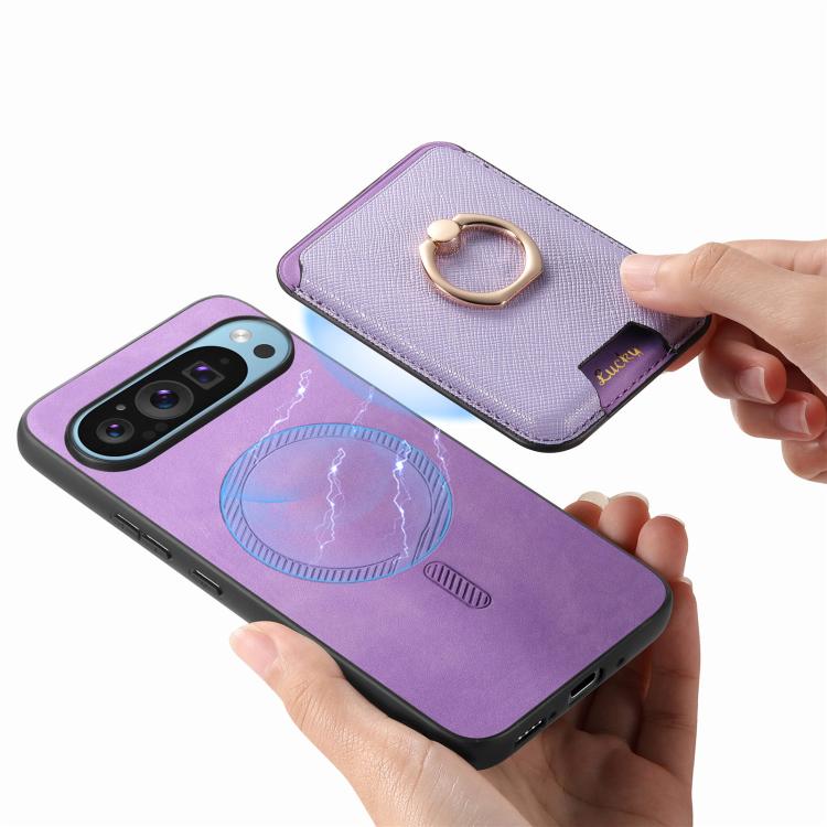 For Google Pixel 9a Retro Cross Leather Ring Vertical Insert Card Bag MagSafe Phone Case
