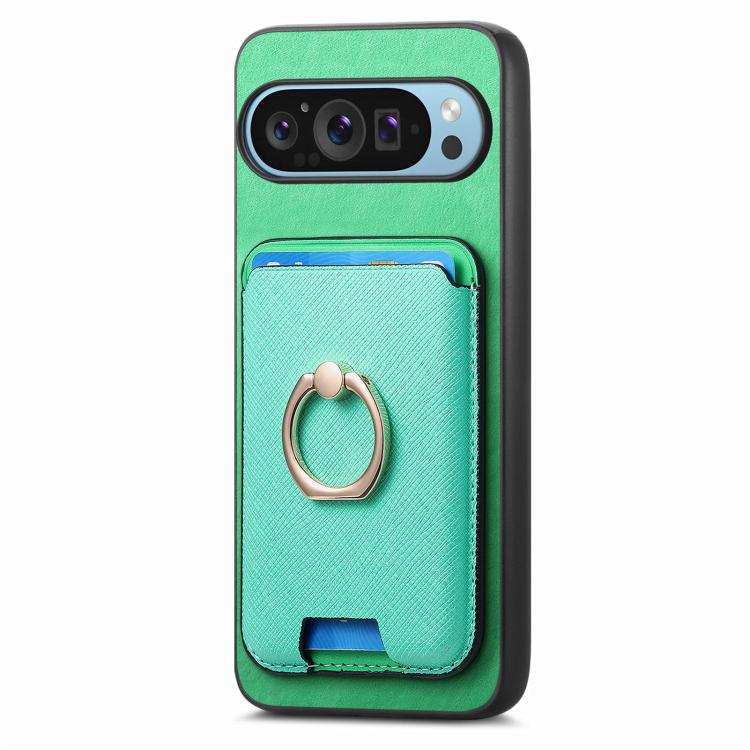For Google Pixel 9a Retro Cross Leather Ring Vertical Insert Card Bag MagSafe Phone Case
