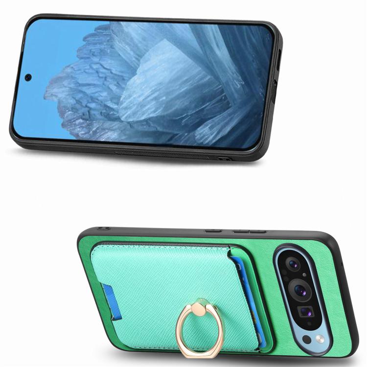 For Google Pixel 9a Retro Cross Leather Ring Vertical Insert Card Bag MagSafe Phone Case