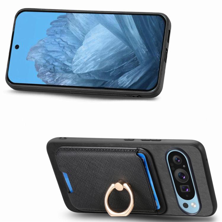 For Google Pixel 9a Retro Cross Leather Ring Vertical Insert Card Bag MagSafe Phone Case