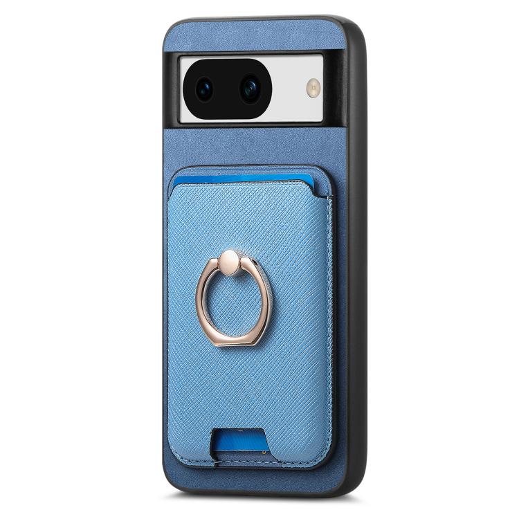 For Google Pixel 8a Retro Cross Leather Ring Vertical Insert Card Bag MagSafe Phone Case