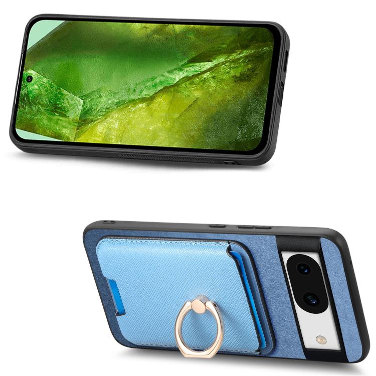 For Google Pixel 8a Retro Cross Leather Ring Vertical Insert Card Bag MagSafe Phone Case