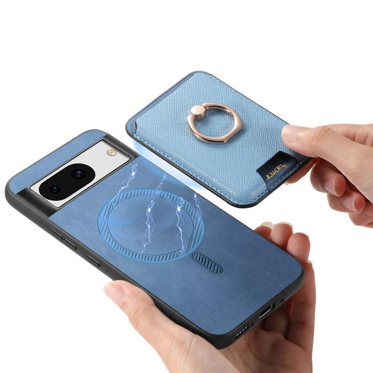 For Google Pixel 8a Retro Cross Leather Ring Vertical Insert Card Bag MagSafe Phone Case