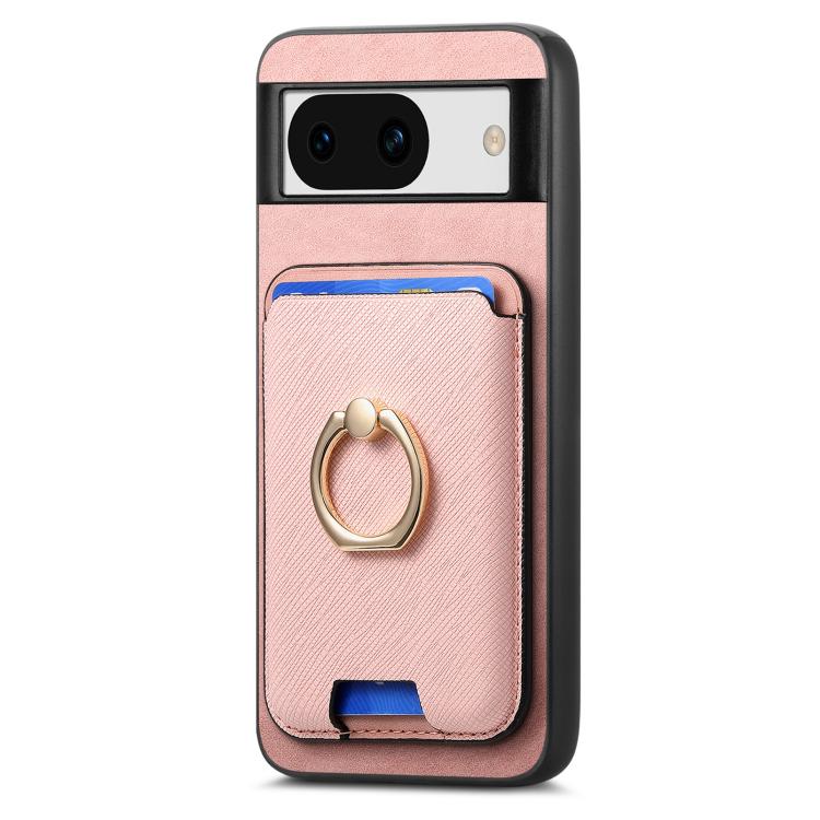 For Google Pixel 8a Retro Cross Leather Ring Vertical Insert Card Bag MagSafe Phone Case