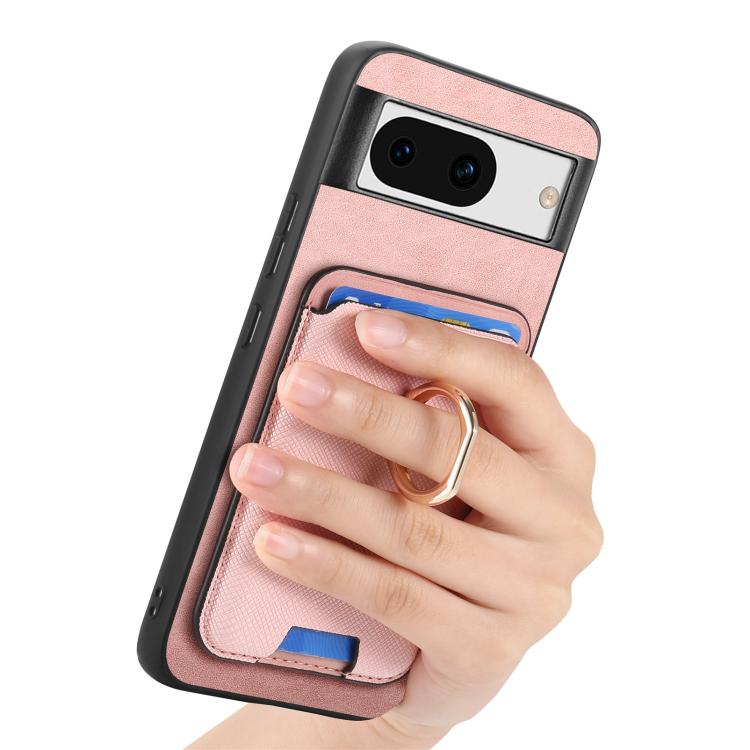 For Google Pixel 8a Retro Cross Leather Ring Vertical Insert Card Bag MagSafe Phone Case