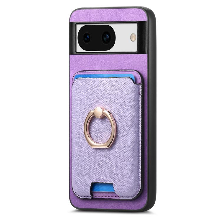 For Google Pixel 8a Retro Cross Leather Ring Vertical Insert Card Bag MagSafe Phone Case
