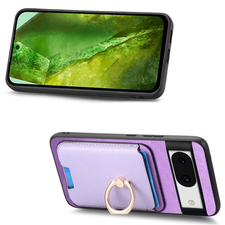 For Google Pixel 8a Retro Cross Leather Ring Vertical Insert Card Bag MagSafe Phone Case