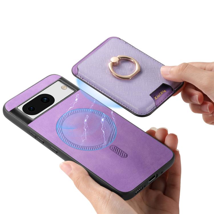 For Google Pixel 8a Retro Cross Leather Ring Vertical Insert Card Bag MagSafe Phone Case