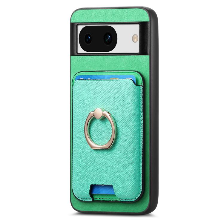 For Google Pixel 8a Retro Cross Leather Ring Vertical Insert Card Bag MagSafe Phone Case