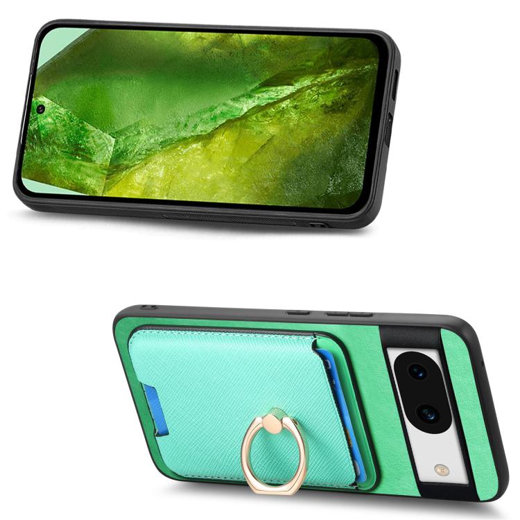 For Google Pixel 8a Retro Cross Leather Ring Vertical Insert Card Bag MagSafe Phone Case