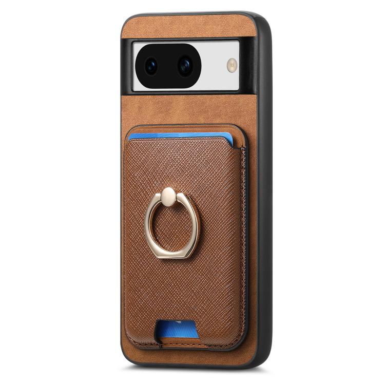 For Google Pixel 8a Retro Cross Leather Ring Vertical Insert Card Bag MagSafe Phone Case