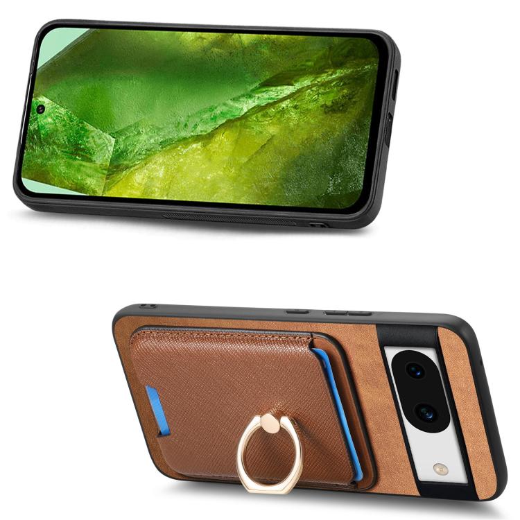 For Google Pixel 8a Retro Cross Leather Ring Vertical Insert Card Bag MagSafe Phone Case