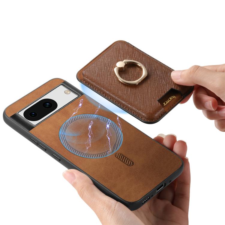 For Google Pixel 8a Retro Cross Leather Ring Vertical Insert Card Bag MagSafe Phone Case