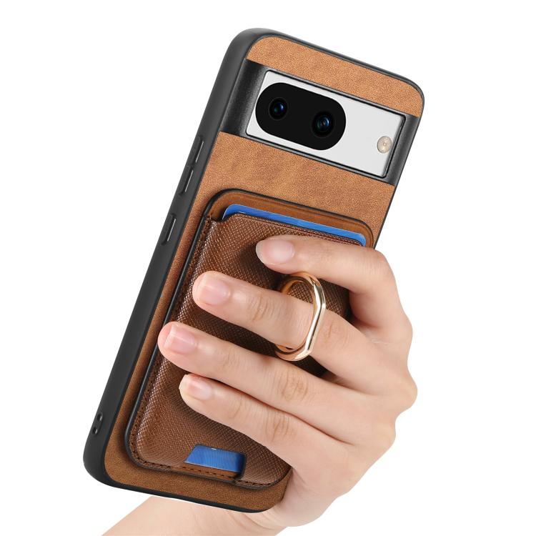 For Google Pixel 8a Retro Cross Leather Ring Vertical Insert Card Bag MagSafe Phone Case