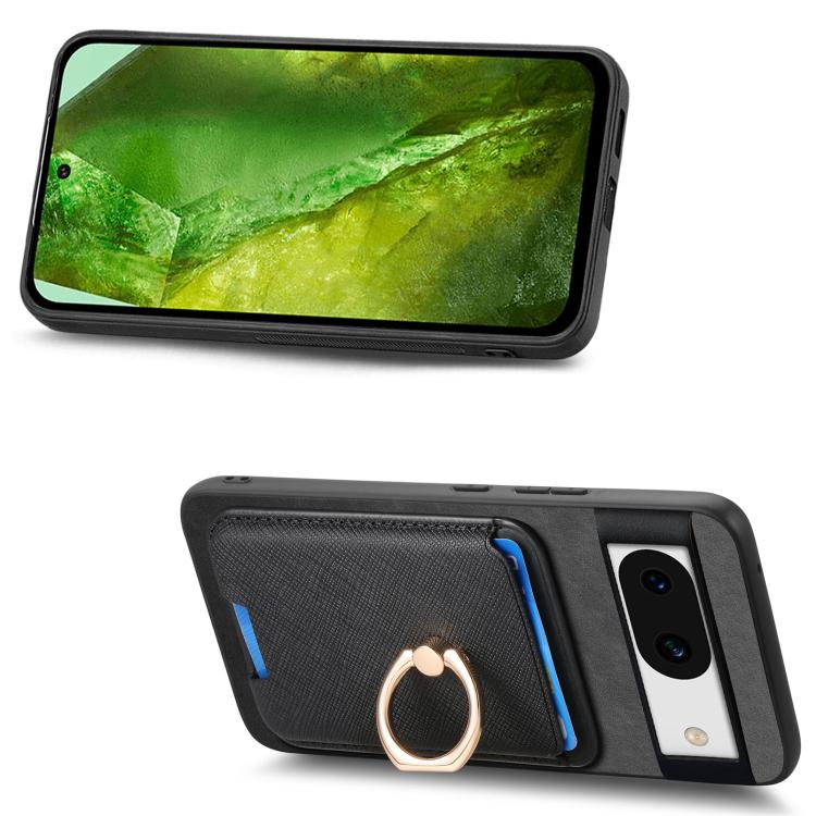 For Google Pixel 8a Retro Cross Leather Ring Vertical Insert Card Bag MagSafe Phone Case