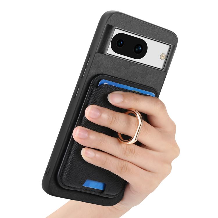 For Google Pixel 8a Retro Cross Leather Ring Vertical Insert Card Bag MagSafe Phone Case