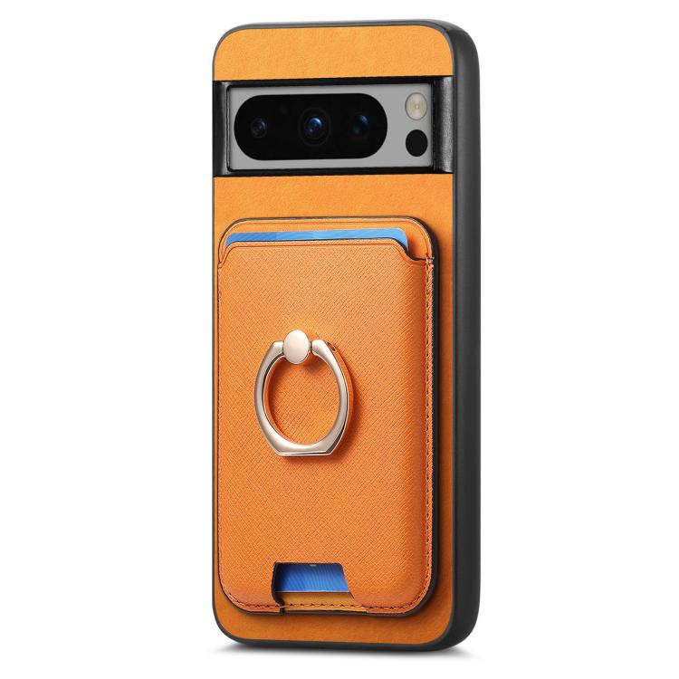 For Google Pixel 8 Pro Retro Cross Leather Ring Vertical Insert Card Bag MagSafe Phone Case