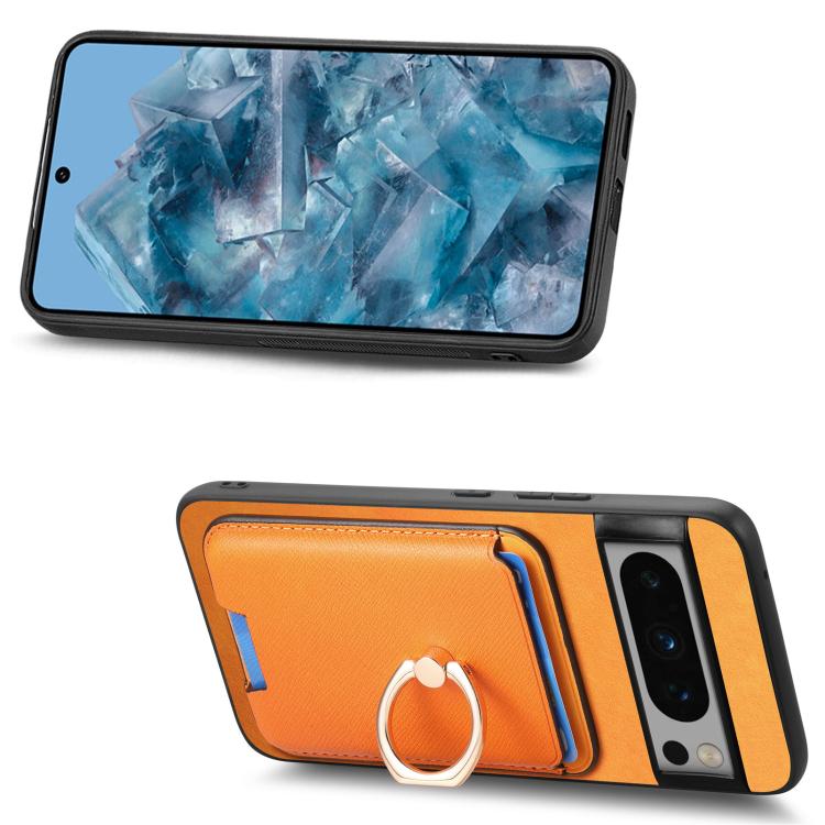 For Google Pixel 8 Pro Retro Cross Leather Ring Vertical Insert Card Bag MagSafe Phone Case