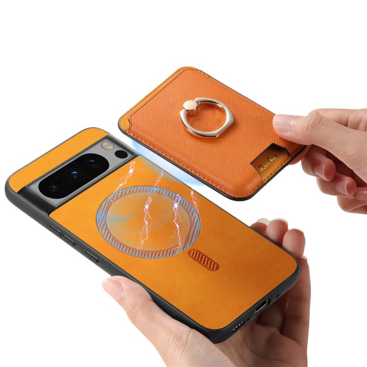 For Google Pixel 8 Pro Retro Cross Leather Ring Vertical Insert Card Bag MagSafe Phone Case