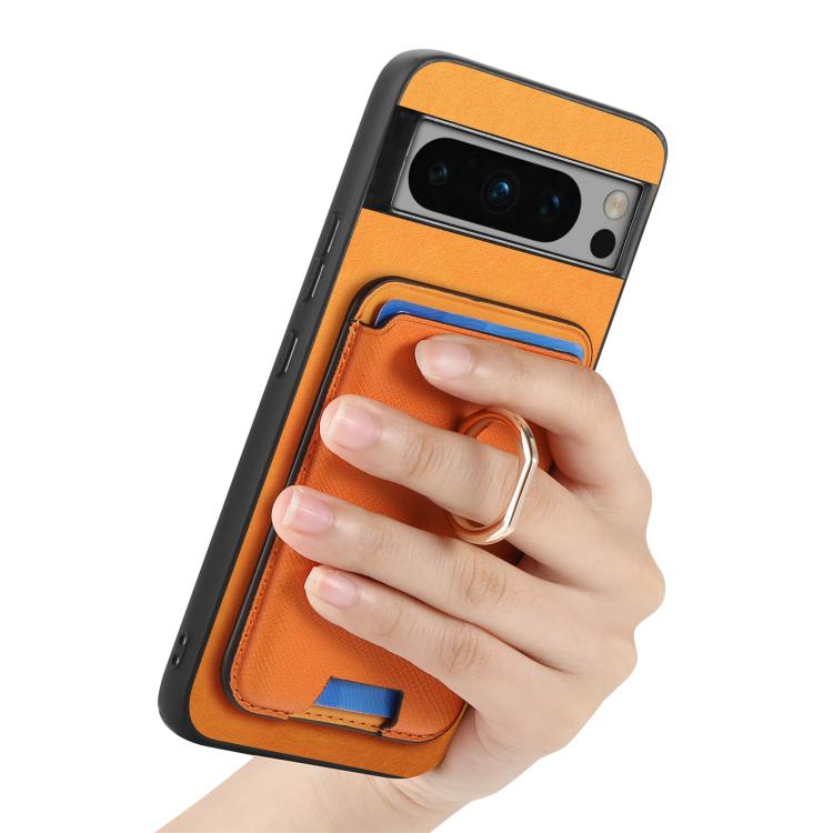 For Google Pixel 8 Pro Retro Cross Leather Ring Vertical Insert Card Bag MagSafe Phone Case